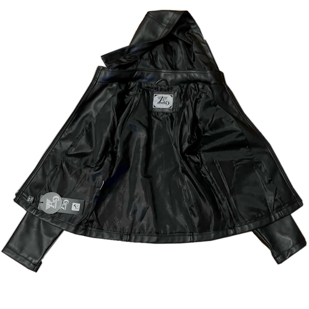 Armani Collezioni Black Leather Jacket with Detachable Hood